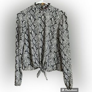 Guess Black and White Snake Print Blouse tie at waist